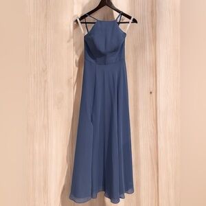 JJs House Dusty Blue Halter-Style Chiffon Maxi Dress